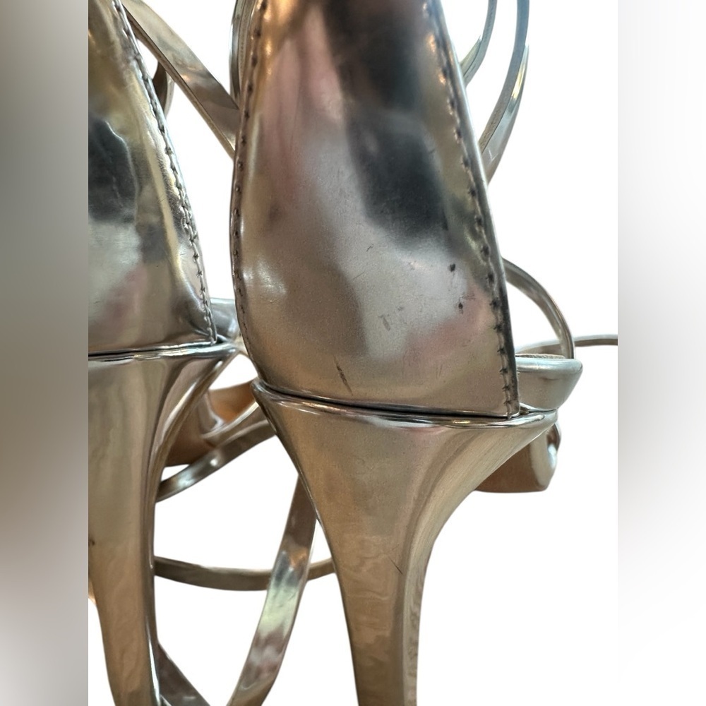 NEW Schutz Bryce Metallic Silver Heels | Ankle Wrap Strappy Sandals | Size 9.5 - Picture 9 of 13